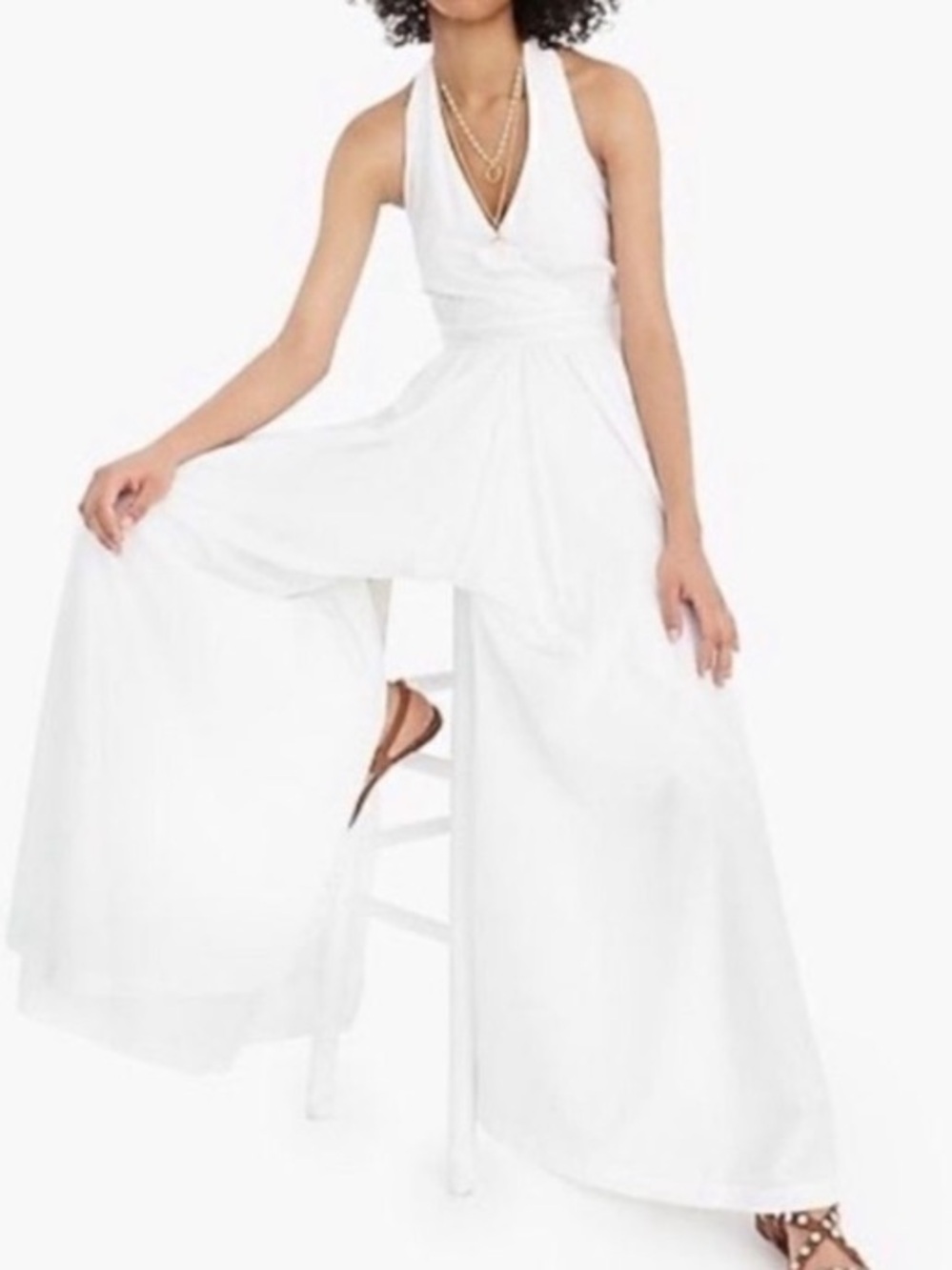 NWT J. Crew Wide Leg Halter Jumpsuit White Size 0 - Picture 2 of 13
